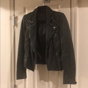 All Saints Cargo Biker Distressed Leather Jacket